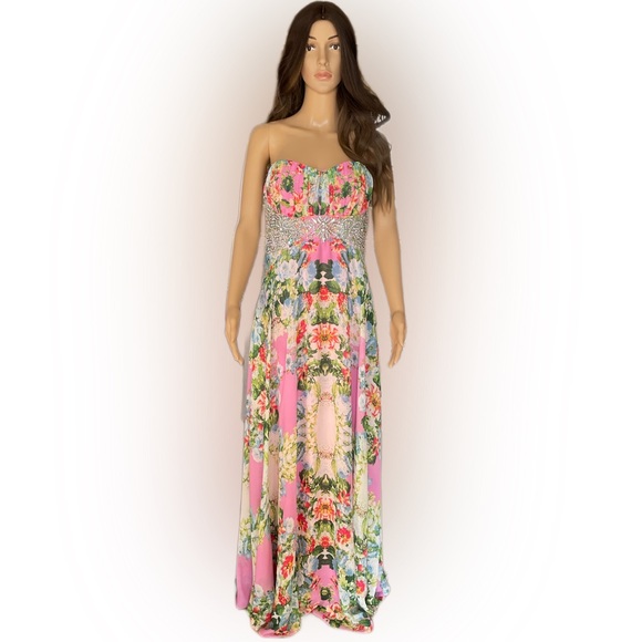 City Triangles Women's Strapless Embellished Formal Foral Dress Size 13 - Picture 4 of 14